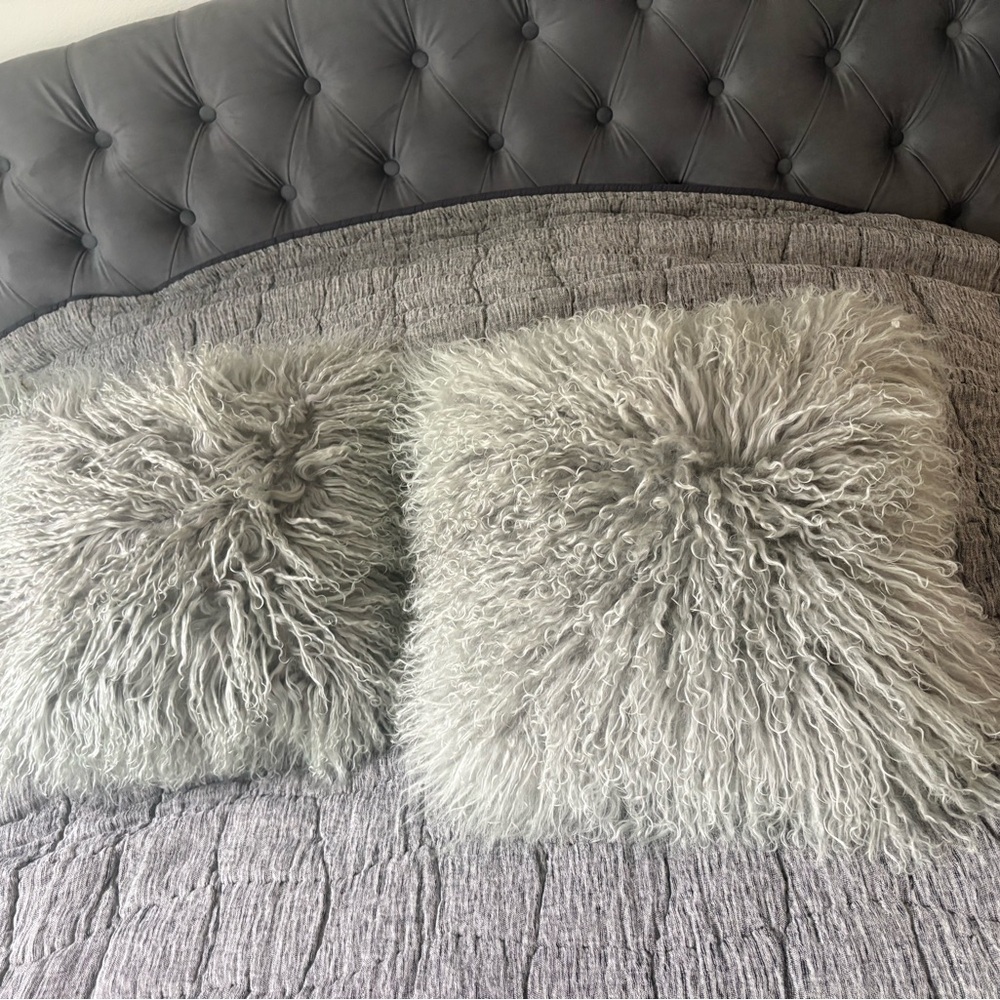 West Elm Gray Mongolian Lamb Throw Pillows